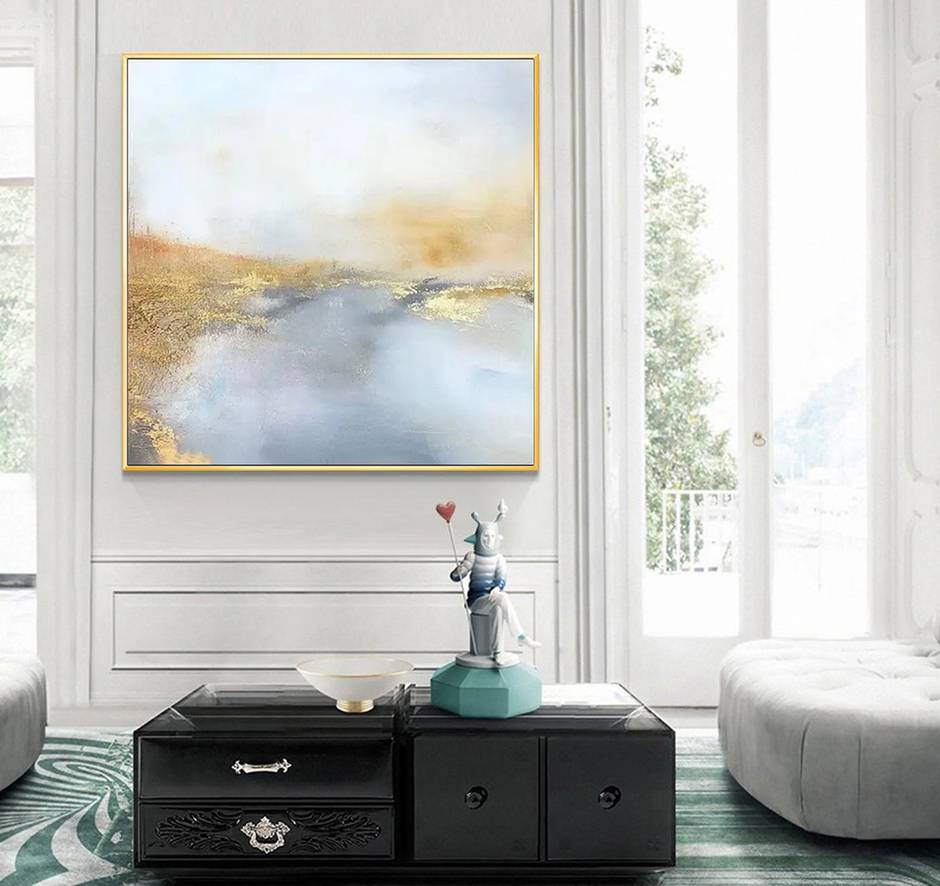 Impressionist Hand-painted Original Hallway Blue Scenic Abstract D94I0